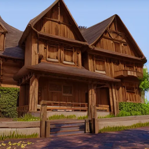 Prompt: Peaceful wooden mansion, unreal engine 5 tech demo