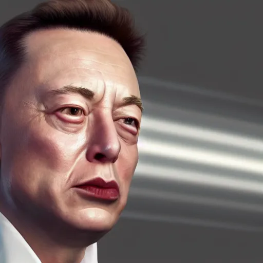Prompt: photo realistic, uncanny valley, hyper realistic, 8 k, octane render, vray, portrait of a very wrinkly elon musk wearing a flabby jeff bezos skin suit, dead shiny black shark eyes saggy skin, melted face, entire head, bald
