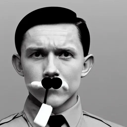 Image similar to tom holland as adolf hitler with toothbrush mustache