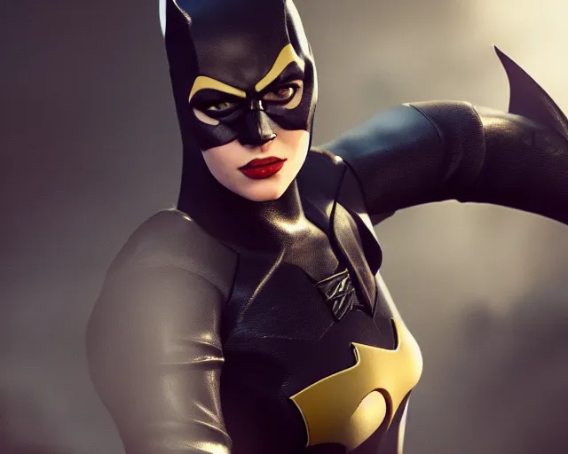 Image similar to a film still from batgirl, cinematic lighting, hyperrealistic, detailed, octane engine, high resolution, 4 k