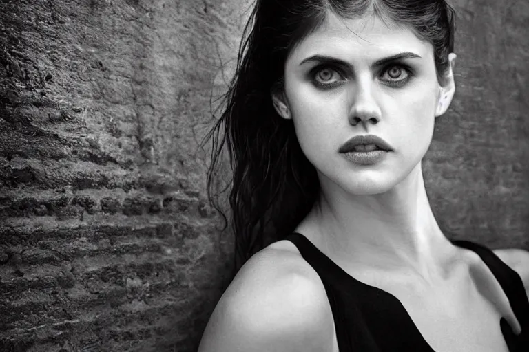 Image similar to alexandra daddario in a smoky new york back street, photograph, natural light, sharp, detailed face, magazine, press, photo, Steve McCurry, David Lazar, Canon, Nikon, focus