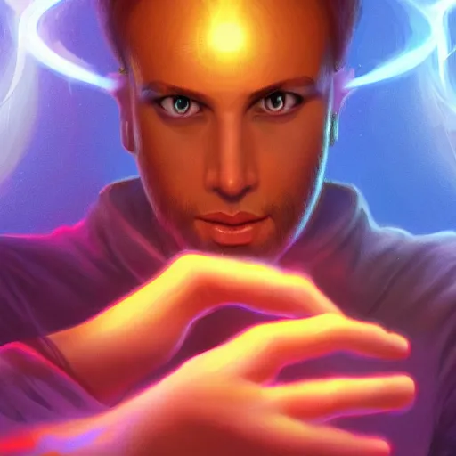 Image similar to a powerful psychic guy emitting psychic powers, highly detailed, digital painting, artstation, concept art, soft light, sharp focus, illustration