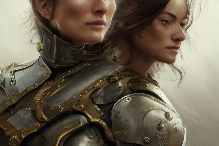 Prompt: a finely detailed portrait of Olivia Wilde, clothed in battle armor, olive skin, long dark hair, beautiful bone structure, symmetrical facial features, intricate, elegant, digital painting, trending on Artstation, concept art, smooth, sharp focus, illustration, from Metal Gear by Ruan Jia and Mandy Jurgens and Artgerm and and william-adolphe bouguerea, award winning