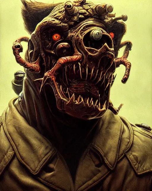 Image similar to winston from overwatch, character portrait, portrait, close up, concept art, intricate details, highly detailed, horror poster, horror, vintage horror art, dark, gritty, realistic, terrifying, in the style of michael whelan, beksinski, and gustave dore