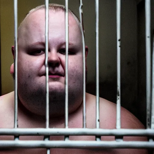 Prompt: fat danish man in a prison cell behind bars, detailed, coherent, dirty