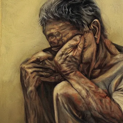 Image similar to pain and old age, dark, painting