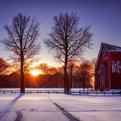 Image similar to small town, winter, dawn