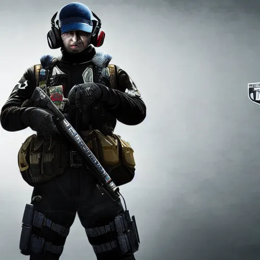 Image similar to putin as a rainbow six siege operator, 4 k, highly detailed