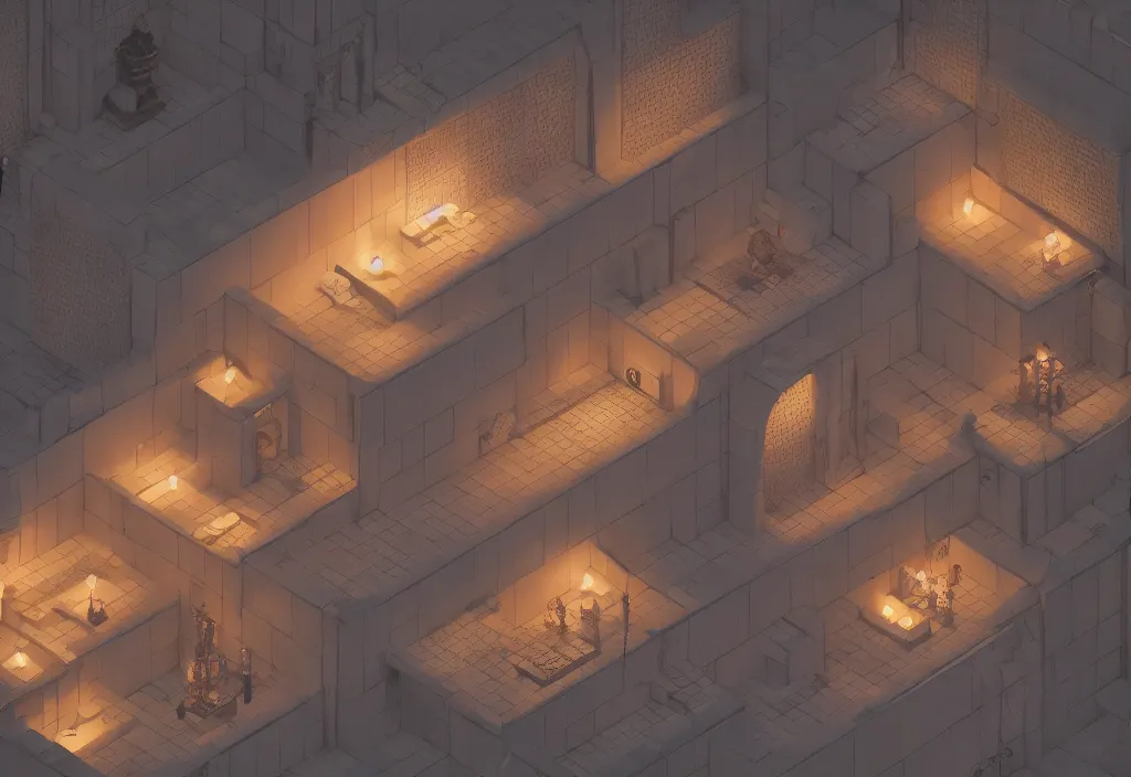 Prompt: isometric magicavoxel Bloodborne japanese bath house no mand sky cinematic lighting, 4k
