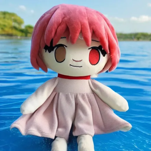 Prompt: cute fumo plush of a girl who likes to splash about in the water