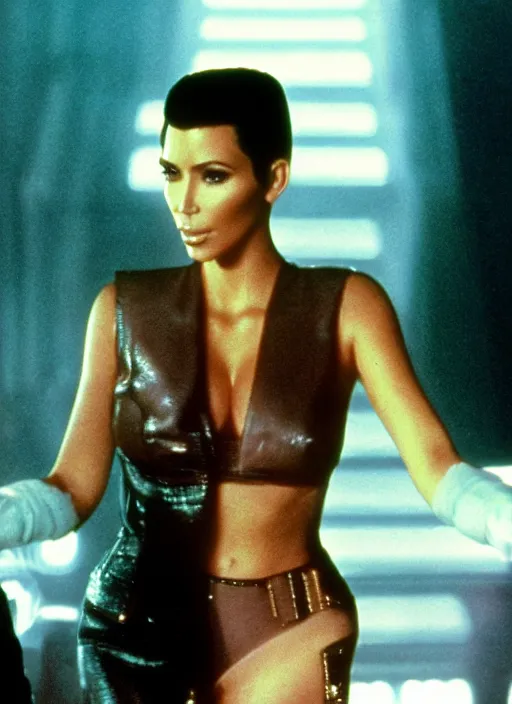 Image similar to film still of kim kardashian as Rick Deckard in Bladerunner,