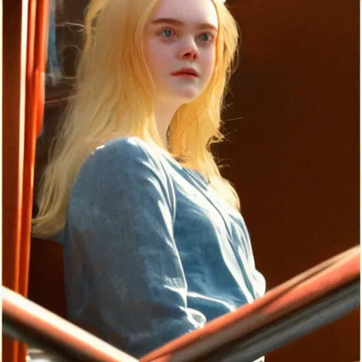 Image similar to Elle Fanning on a boat during a storm, by Edward Hopper, Extremely detailed. 8K. Award winning.