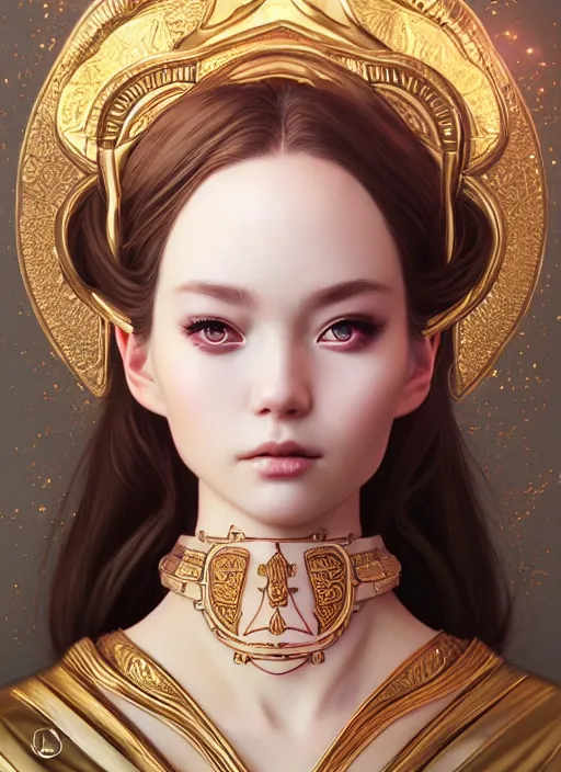 Image similar to dreamlike luxury stunning zodiac aquarius god portrait, pale pink and gold kimono, art by artgerm, wlop, loish, ilya kuvshinov, 8 k realistic, hyperdetailed, beautiful lighting, detailed background, depth of field, symmetrical face, frostbite 3 engine, cryengine,