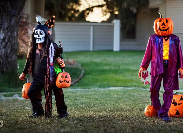 Image similar to dslr photo still of danny trejo trick or treating on halloween, 4 k, 1 2 0 mm f 1 6