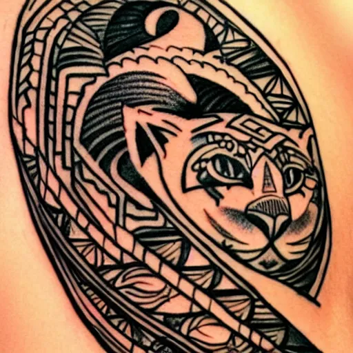 Image similar to tattoo sketch in polynesian style cat hugging the sun