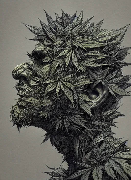 Prompt: Monster made of pot leaves, marijuana, watercolor, dramatic lighting, cinematic, establishing shot, extremely high detail, foto realistic, cinematic lighting, pen and ink, intricate line drawings, by Yoshitaka Amano, Ruan Jia, Kentaro Miura, Artgerm, post processed, concept art, artstation,