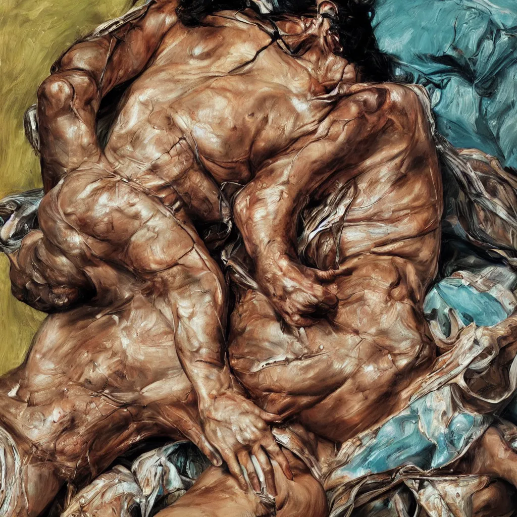Prompt: high quality high detail painting by lucian freud and jenny saville, hd, bullfighter, turquoise color, photorealistic lighting