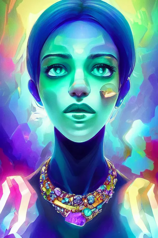 Prompt: maximalist detailed gemstone elemental portrait by adoryanti, machine. delusions, holosomnia, electrixbunny, rendered in discodiffusion. decorated with pearls and gems, behance hd. by wlop, rhads, makoto shinkai, ilya kuvshinov, igor goryunov artgerm. ray tracing hdr radiating a glowing aura