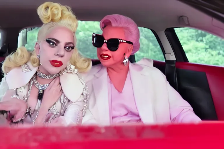 Image similar to lady gaga and judy garland in carpool karaoke, lady gaga, judy garland, red weapon 8 k s 3 5, cooke anamorphic / i lenses, highly detailed, cinematic lighting