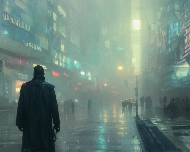 Image similar to 2 0 1 8 blade runner movie still man look at the cityscape from roof perfect face fine realistic face pretty face neon puffy jacket blue futuristic sci - fi elegant by denis villeneuve tom anders zorn hans dragan bibin thoma greg rutkowski ismail inceoglu illustrated sand storm alphonse mucha