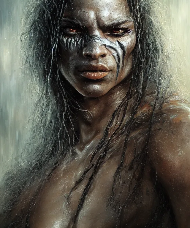 Image similar to a portrait of the predator by chris ayers, oil on canvas, deep depth field, masterpiece, by luis royo, trending on artstation, featured on pixiv, cinematic composition, hyper - detailed, hd, hdr, 4 k, 8 k