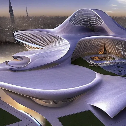 Prompt: zaha hadid fantasy world islamic style