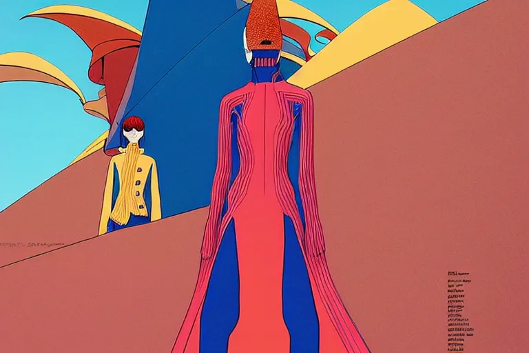 Image similar to fashion editorial in a world inspired by jean giraud moebius