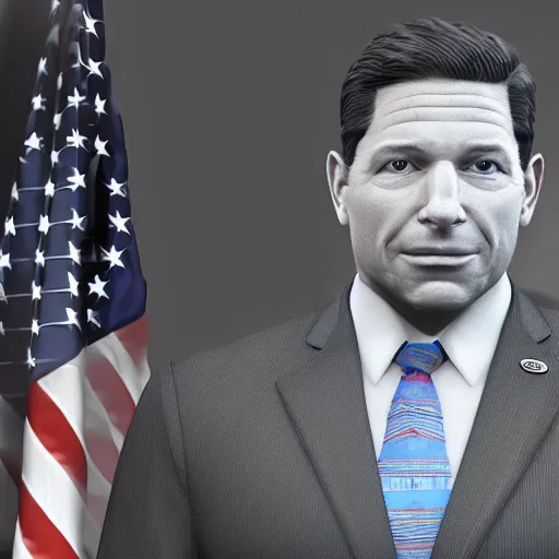 Image similar to ron desantis in a suit, sweating profusely, sweaty philtrum, runny nose, overly greasy face, emitting odor, ocatane render, unreal 5 engine