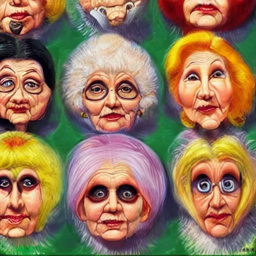 Prompt: beautiful lifelike painting of my name is grandma personas and i will not settle for these poorly made muffins, hyperreal detailed facial features and uv lighting, art by ed roth and basil wolverton