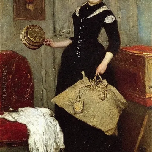 Image similar to woman collecting antique coins by alfred stevens