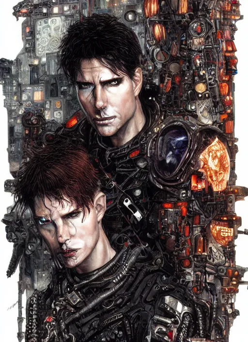 Image similar to portrait of gothic Tom Cruise, cyberpunk, Warhammer, highly detailed, artstation, illustration, art by Gustav Klimt and Range Murata and Katsuya Terada