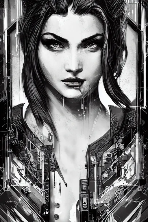 Image similar to heroine, beautiful,vintage ink style, cyberpunk,ultra detailed, digital art, 8k ,character ,realistic, portrait, hyperrealistic