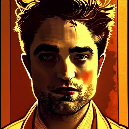 Image similar to robert pattinson as a godfather, movie poster, 4 k, highly detailed, digital painting, artstation, concept art, cinematic lighting, sharp focus, illustration, by gaston bussiere alphonse mucha