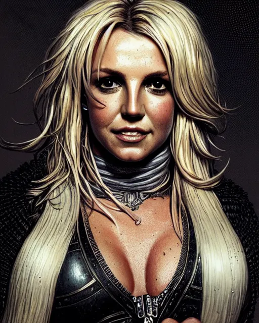 Prompt: britney spears, thicc, character portrait, portrait, close up, concept art, intricate details, highly detailed by greg rutkowski, michael whelan and gustave dore