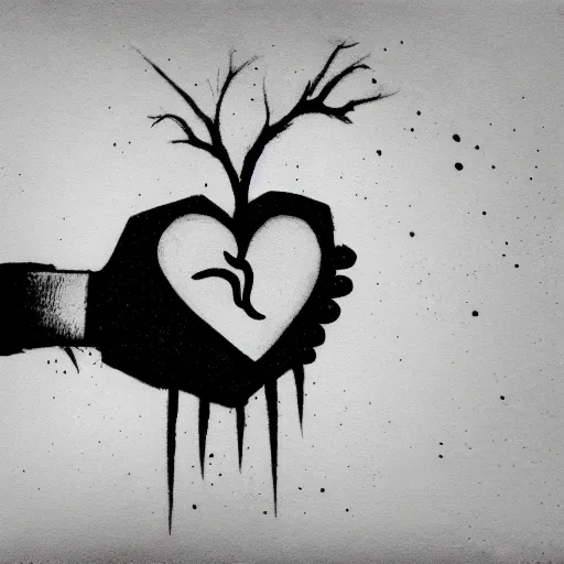 Image similar to drawing of hands ripping a heart into pieces, sadness, dark ambiance, concept by banksy, featured on deviantart, sots art, lyco art, artwork, photoillustration, poster art