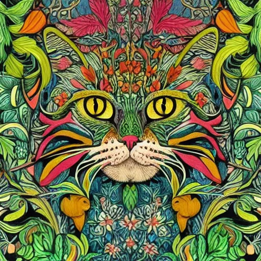 Louis Wain Cats Psychedelic Rainbow Cat Art Print