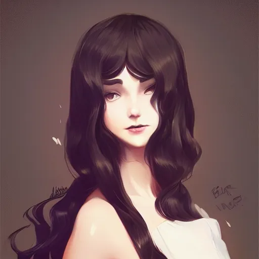 Image similar to , a beautiful woman with dark brown hair wearing a black dress, fantasy, by lois van baarle, Ilya Kuvshinov, Stanley Artgerm Lau, WLOP, Rossdraws, trending on artstation,