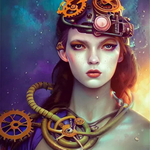 Prompt: lofi underwater steampunk portrait, Pixar style, by Tristan Eaton Stanley Artgerm and Tom Bagshaw.