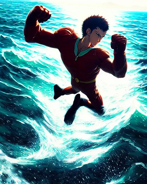 Prompt: gigachad luigi fighting like one punch man in ocean, fantasy character portrait, ultra realistic, full body concept art, intricate details, highly detailed by greg rutkowski, ilya kuvshinov, gaston bussiere, craig mullins, simon bisley