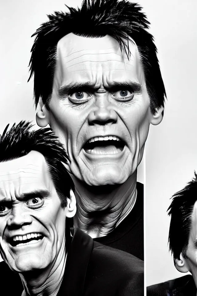 Prompt: terrified jim carrey turning into ice