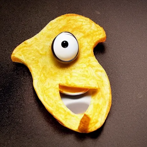 Image similar to photo of [ a single salted french fry chip ] shaped like that looks like stephen fry as a pixar character hybrid intercross mix cinematic lighting