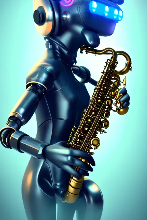 Prompt: high quality 3 d render very cute cyborg! cat plays saxophone, cyberpunk highly detailed, unreal engine cinematic smooth, in the style of blade runner & detective pikachu, hannah yata charlie immer, moody light, low angle, uhd 8 k, sharp focus