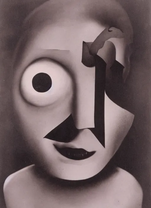 Image similar to Portrait of a cyclops girl, surreal photography by Man Ray