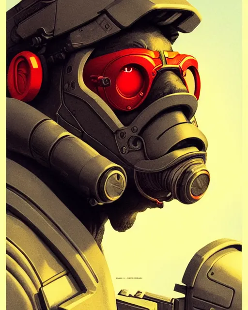 Image similar to winston from overwatch, josh brolin, gray hair and beard, character portrait, portrait, close up, concept art, intricate details, highly detailed, vintage sci - fi poster, retro future, in the style of chris foss, rodger dean, moebius, michael whelan, and gustave dore