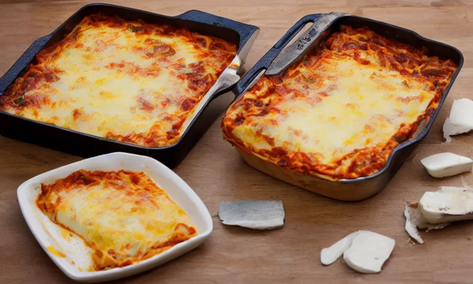 Prompt: lasagne made out of wooden materials