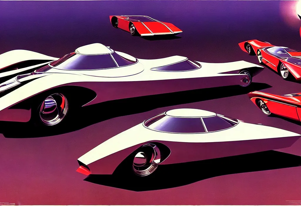 Image similar to an extremely complex and advanced car from the 1960s, extreme plus resolution fantasy concept art, intricate details to everything visible, sharp lighting, Dramatic light by Denis Villeneuve, strong emphasis on Syd Mead and Robert McCall