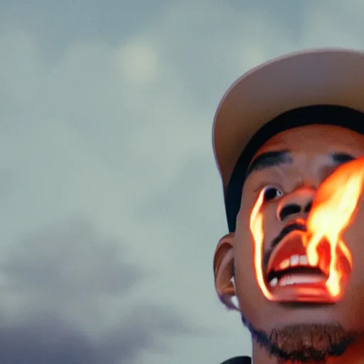 Image similar to cinematic film still of Chance The Rapper starring as a Samurai holding fire, Japanese CGI, VFX, 2022, 40mm lens, shallow depth of field, film photography