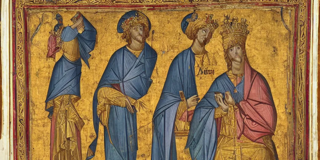 Image similar to byzantine art of a rabbit wearing a crown
