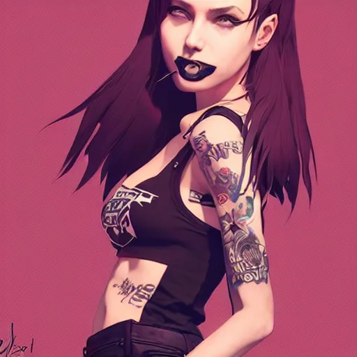 Prompt: portrait of a beautiful punkrock woman in crop top, art by saruei and guweiz and ilya kuvshinov, digital art, highly detailed, intricate, sharp focus, trending on artstation hq, deviantart, pinterest, unreal engine 5, 4 k uhd image