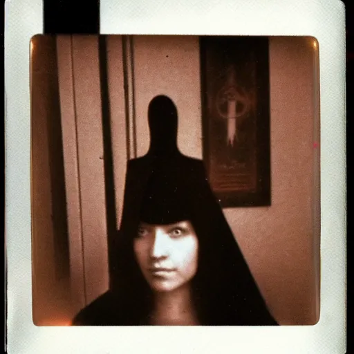 Prompt: occult assassin in service to the elder gods, polaroid photograph, 1980s